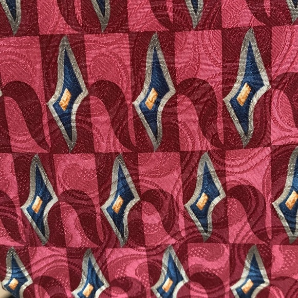 Ferrell Reed 100% Silk Tie Handmade Tie Pink, Maroon, Silver, Blue & Gold - Picture 4 of 8